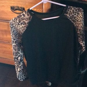 Long sleeve black top with leopard sleeves